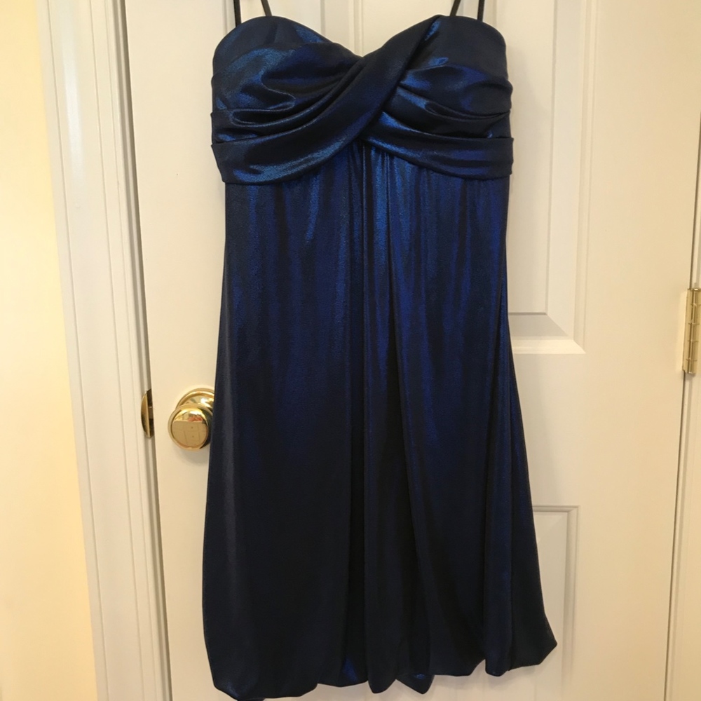 XSCAPE Blue Strapless Shimmer Dress
